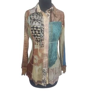 Artistic Patchwork Button-Down Shirt